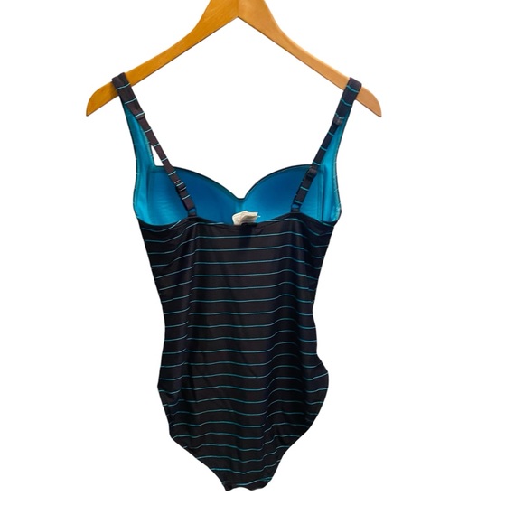 Niptuck Swim Sorrento Stripe Joanne One-Piece Navy Aqua Size 8 - Picture 2 of 7